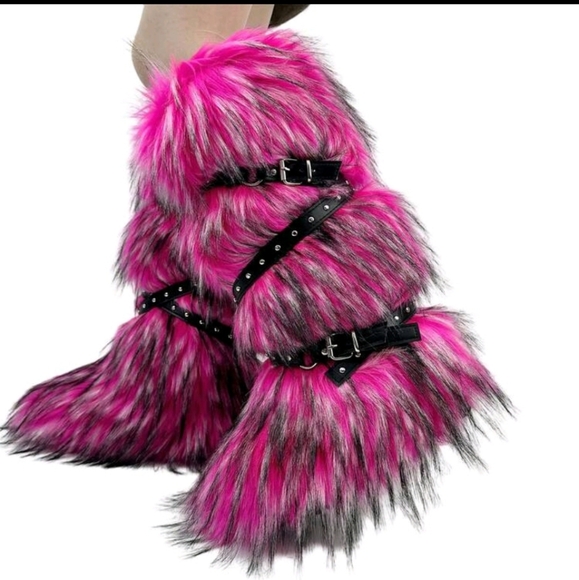 NEW WOMENS FAUX FUR BOOTS WITH COMFY WARM PLUSH FUZZY OUTDOOR BOOTS - Picture 6 of 6